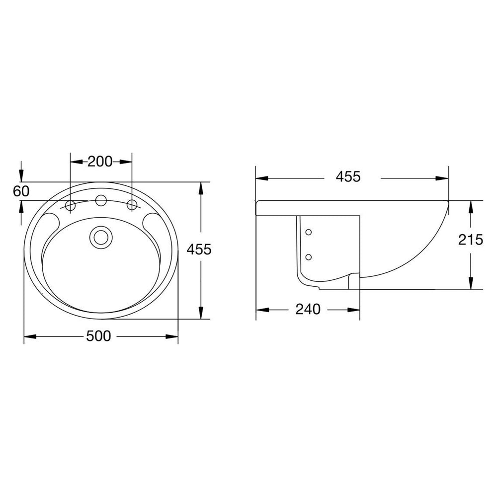 AMERICAN STANDARD STUDIO SEMI RECESSED BASIN OVERFLOW WHITE 500MM