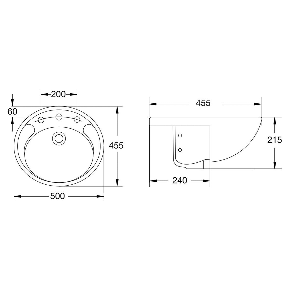 AMERICAN STANDARD STUDIO SEMI RECESSED BASIN OVERFLOW WHITE 500MM