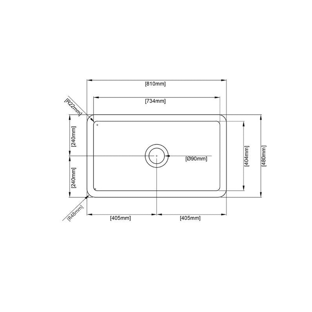 VITO NADIA SINGLE BOWL INSET AND UNDERMOUNT FIRECLAY KITCHEN SINK MATTE BLACK 810MM