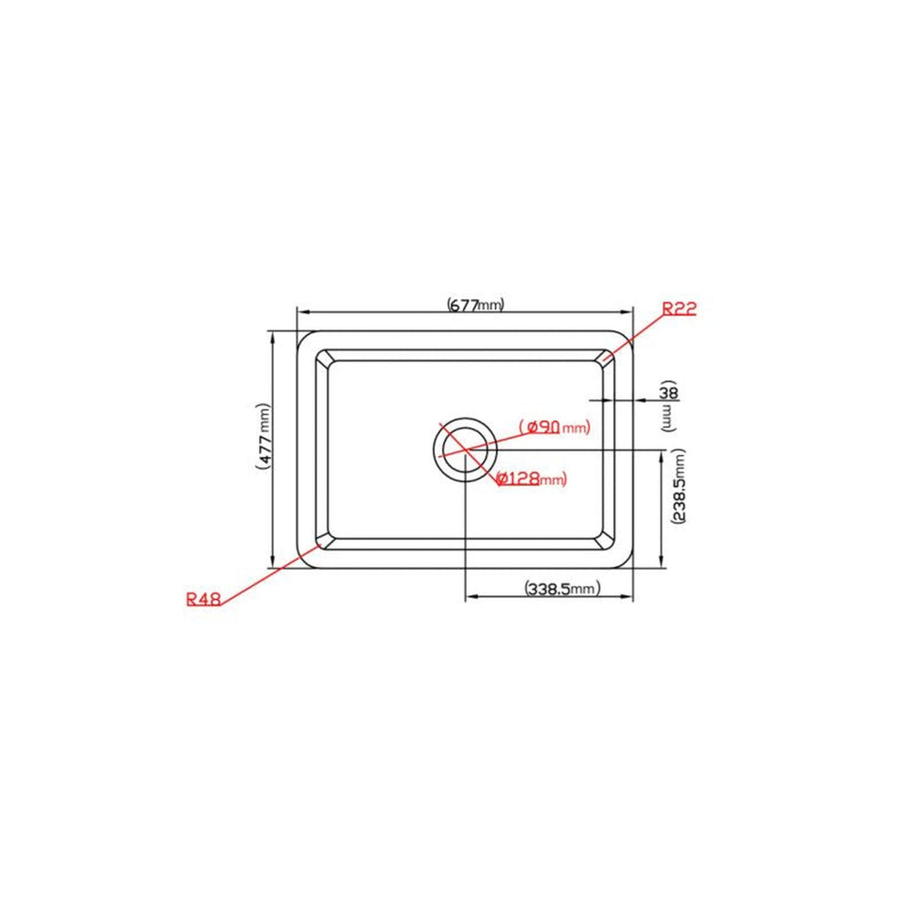 VITO NADIA SINGLE BOWL INSET AND UNDERMOUNT FIRECLAY KITCHEN SINK GLOSS WHITE 677MM