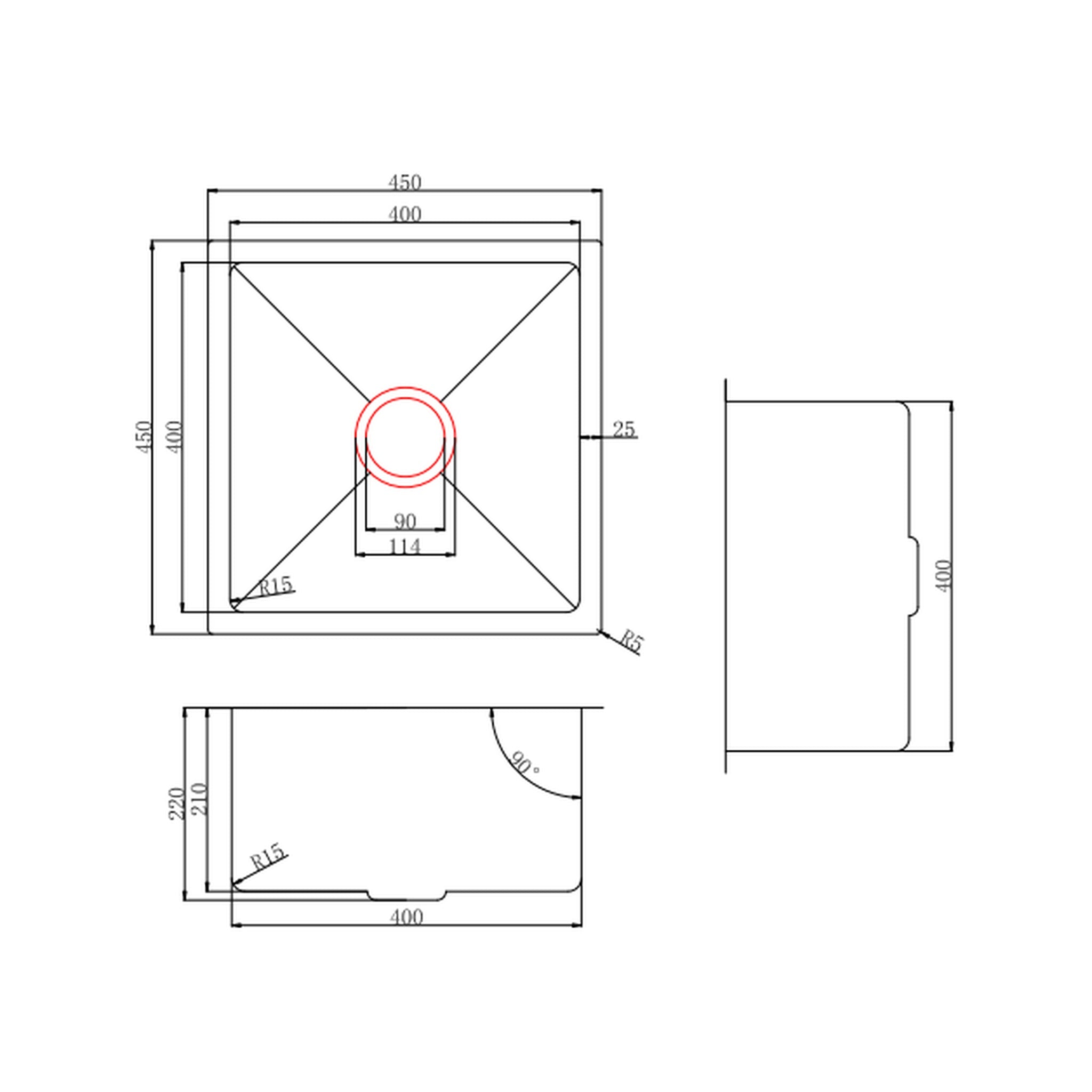 VITO STAINLESS STEEL SINGLE BOWL UNDERMOUNT KITCHEN SINK 450MM