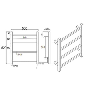 AQUAPERLA 4-BAR HEATED TOWEL RAIL BLACK 520MM