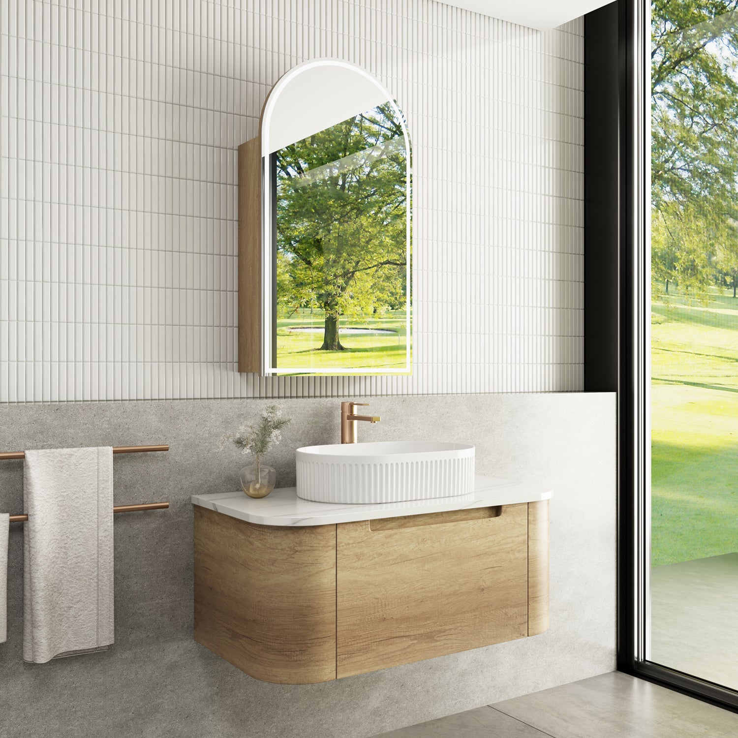 AULIC CARITA NATURAL TIMBER 900MM SINGLE BOWL WALL HUNG VANITY