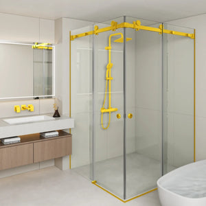 COVEY FRAMELESS DOUBLE CORNER SLIDING DOOR SHOWER SCREEN LIGHT GOLD