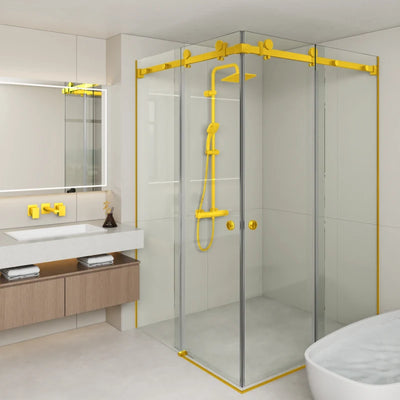 COVEY FRAMELESS DOUBLE CORNER SLIDING DOOR SHOWER SCREEN LIGHT GOLD
