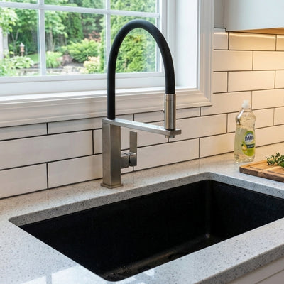 PHOENIX VEZZ LEAD FREE FLEXIBLE HOSE SINK MIXER 421MM BRUSHED NICKEL