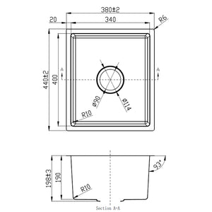 IKON CORA SINGLE BOWL ABOVE / UNDERMOUNT SINK STAINLESS STEEL 340MM