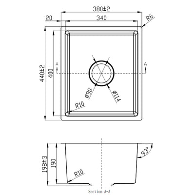 IKON CORA SINGLE BOWL ABOVE / UNDERMOUNT SINK STAINLESS STEEL 340MM