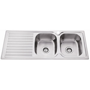 IKON EDEN DOUBLE BOWL SINGLE DRAINER RHB SINK STAINLESS STEEL 1180MM