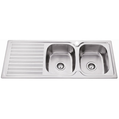 IKON EDEN DOUBLE BOWL SINGLE DRAINER RHB SINK STAINLESS STEEL 1180MM