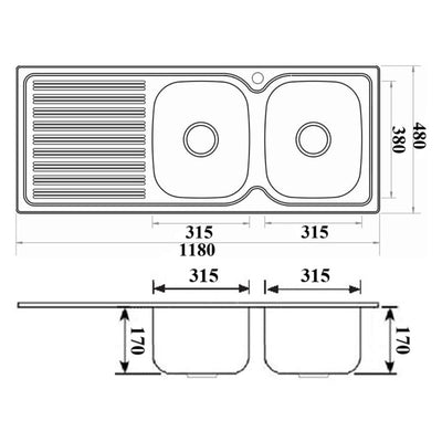 IKON EDEN DOUBLE BOWL SINGLE DRAINER RHB SINK STAINLESS STEEL 1180MM