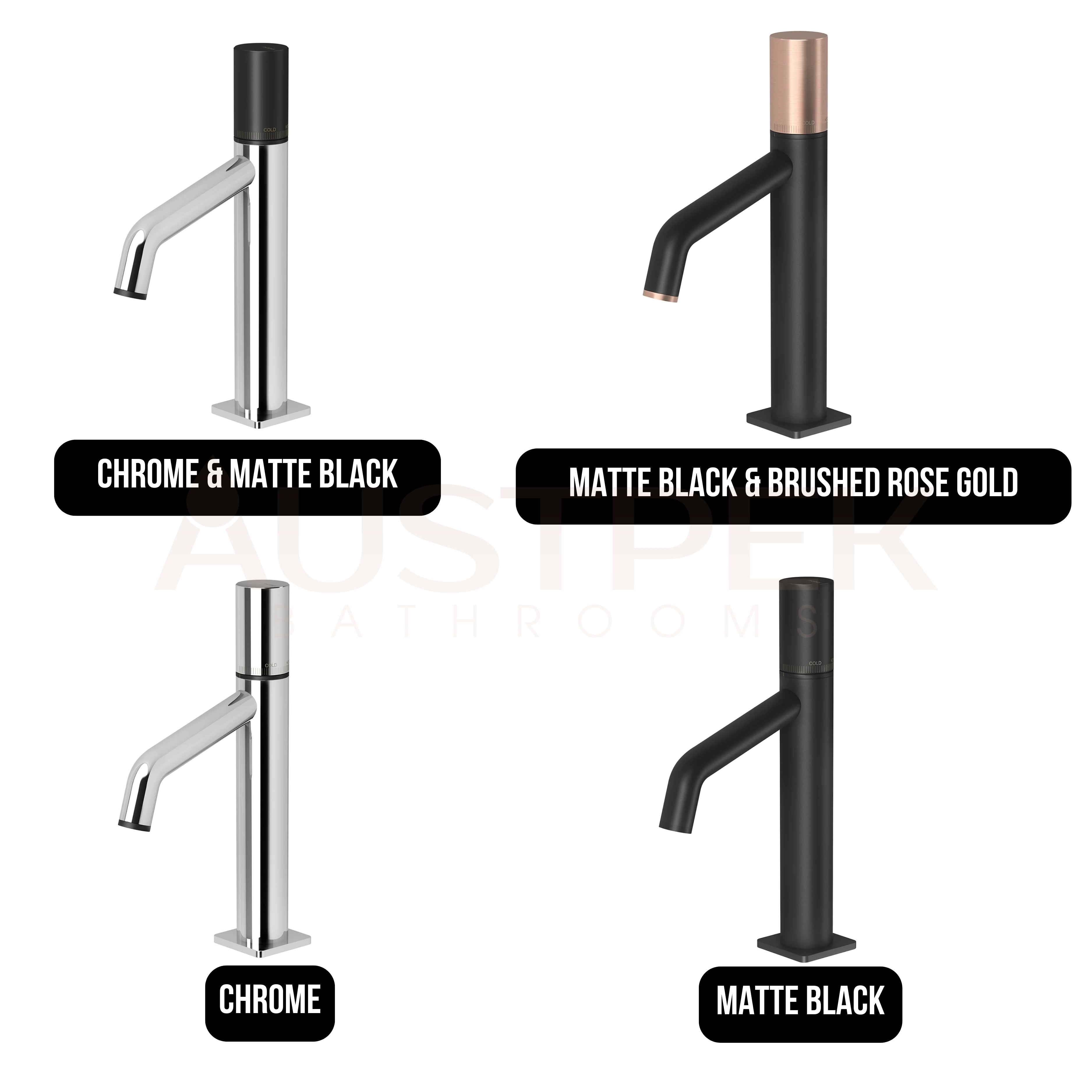PHOENIX TOI BASIN MIXER MATTE BLACK AND BRUSHED ROSE GOLD