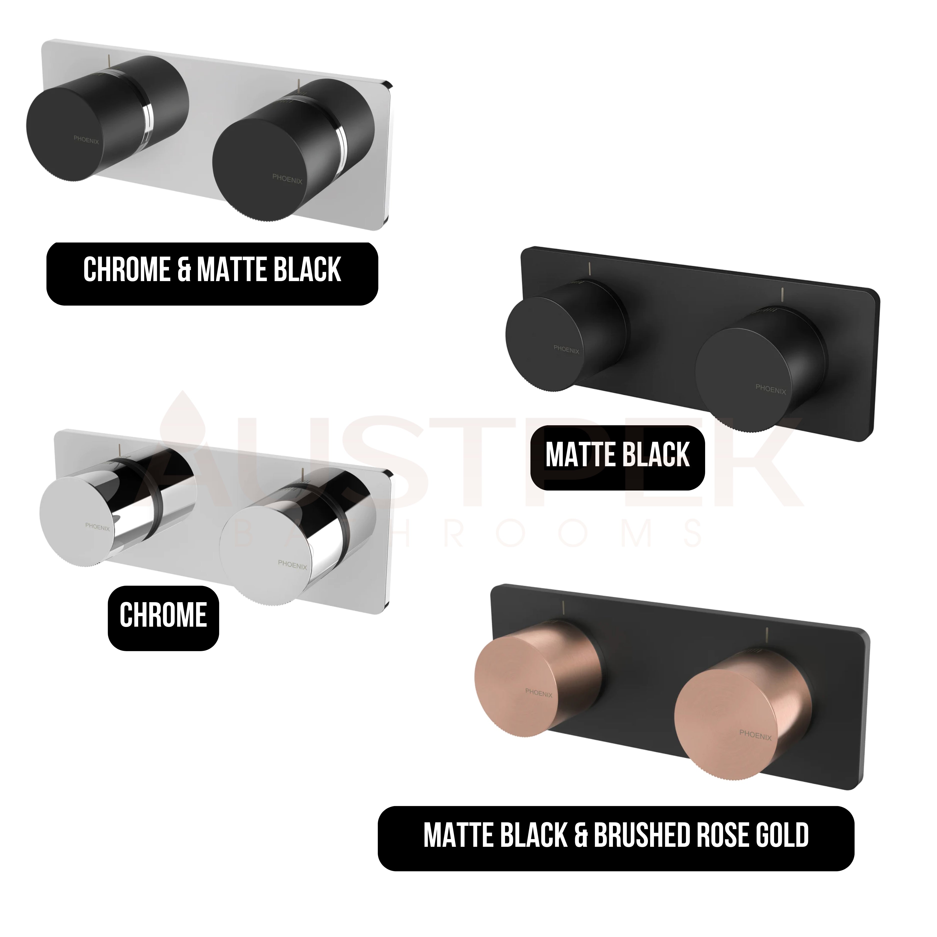 PHOENIX TOI TWIN SHOWER / WALL MIXER 165MM MATTE BLACK AND BRUSHED ROSE GOLD