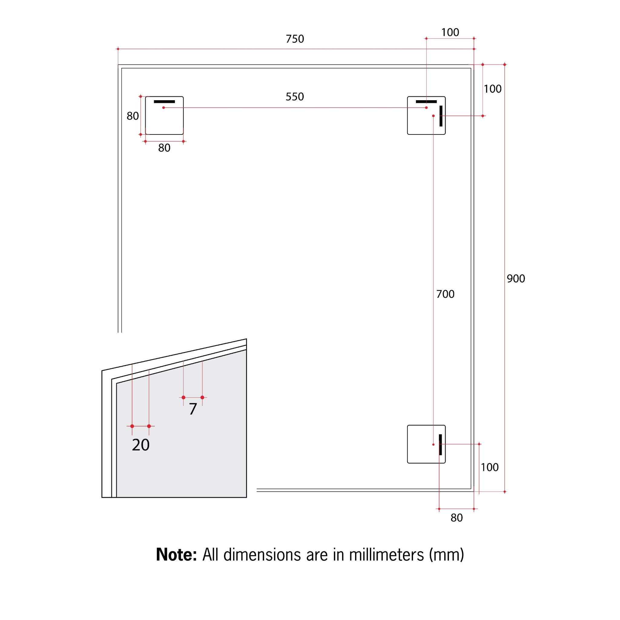 THERMOGROUP ABLAZE RECTANGULAR BLACK FRAMED MIRROR 750X900MM