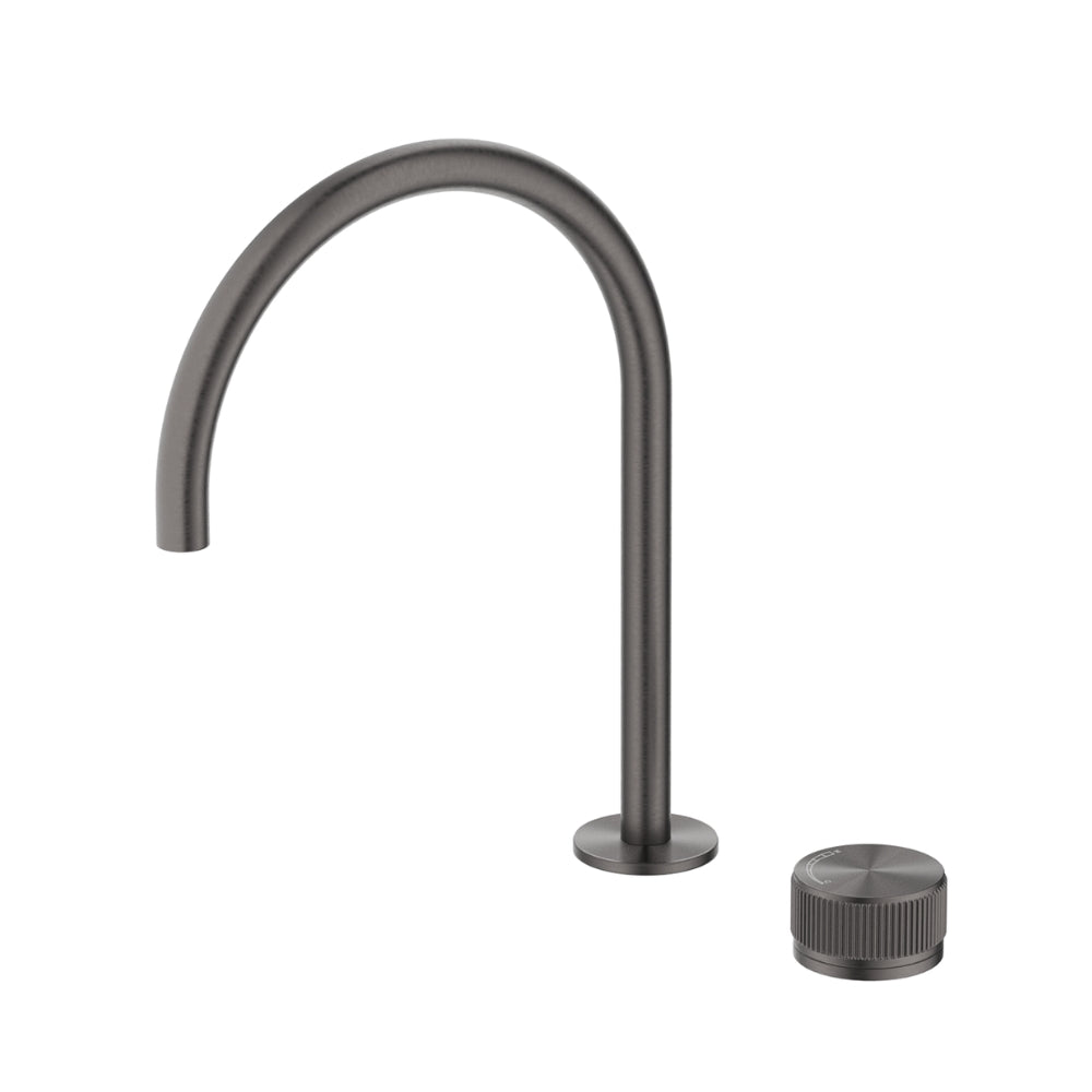BELLA VISTA MICA FLUTED LEAD FREE GOOSENECK HOB SINK/BASIN MIXER SET 311MM GUN METAL