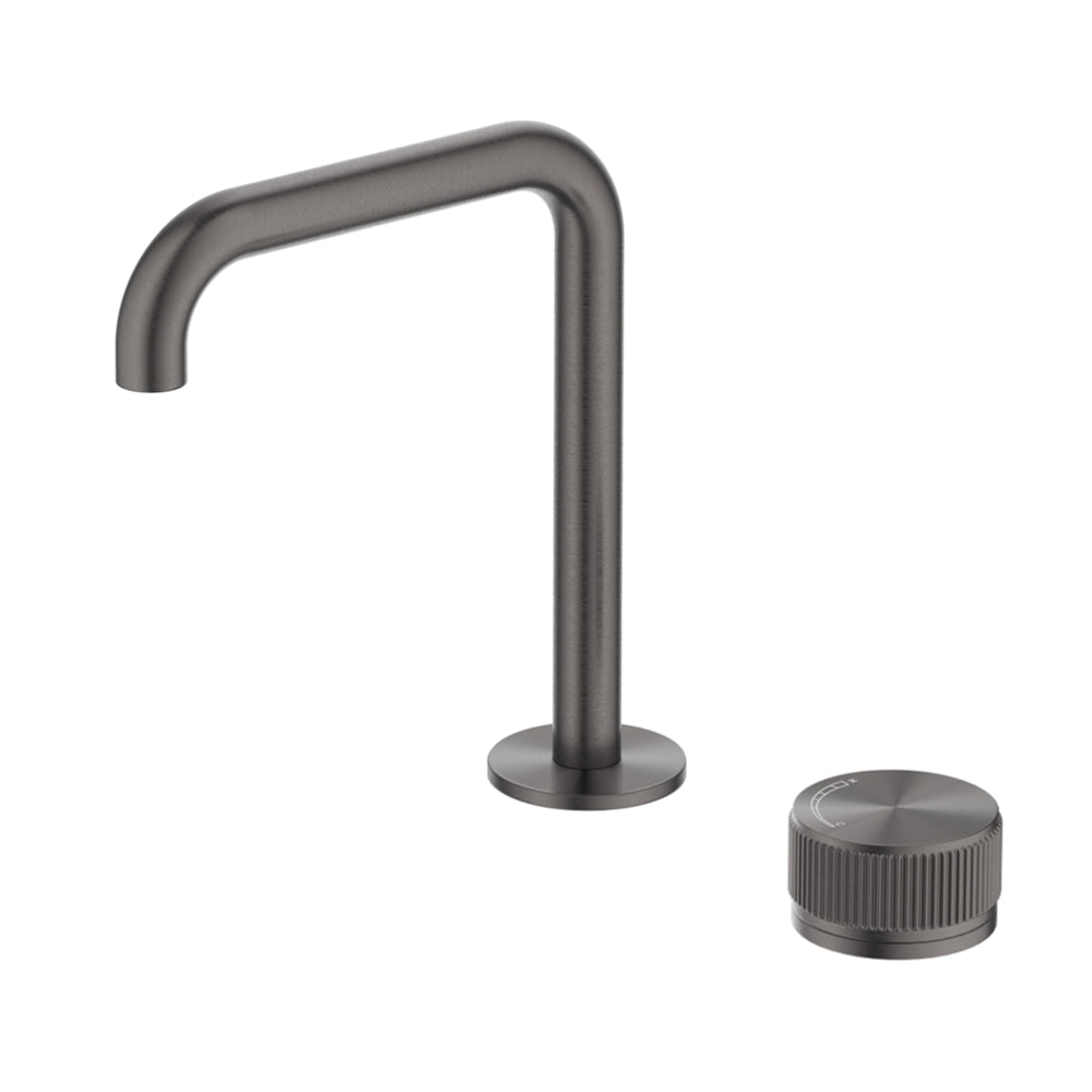 BELLA VISTA MICA LEAD FREE FLUTED SOFT-SQUARE HOB BASIN MIXER SET 205MM GUN METAL
