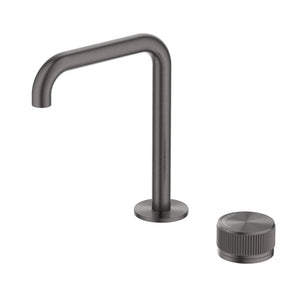 BELLA VISTA MICA FLUTED SOFT-SQUARE HOB BASIN MIXER SET 205MM GUN METAL