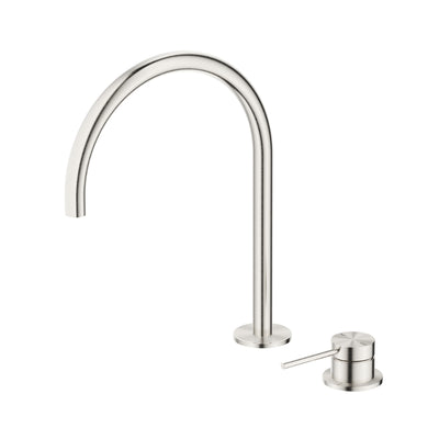 BELLA VISTA MICA LEAD FREE GOOSENECK HOB SINK/BASIN MIXER SET 311MM BRUSHED NICKEL