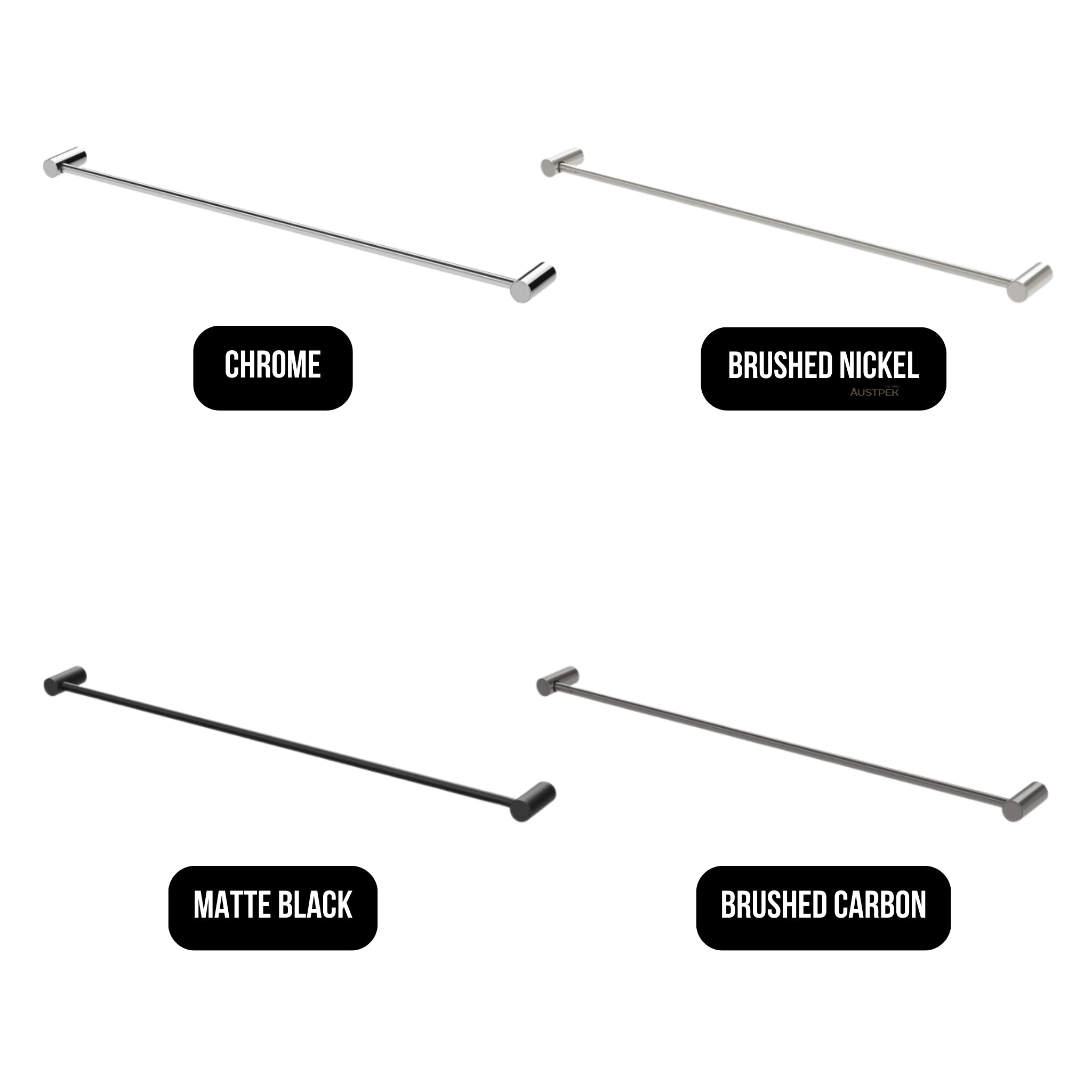 PHOENIX VIVID SLIMLINE SINGLE NON-HEATED TOWEL RAIL MATTE BLACK 600MM AND 800MM