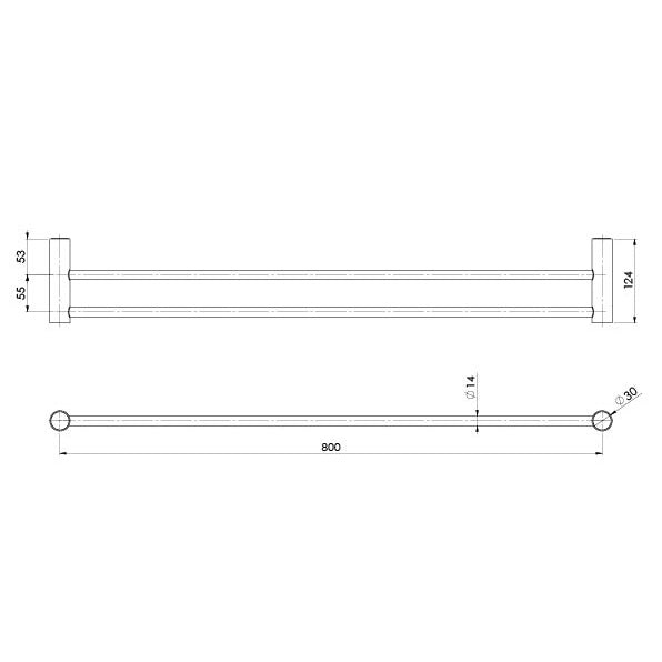 PHOENIX VIVID SLIMLINE DOUBLE TOWEL RAIL 800MM BRUSHED GOLD