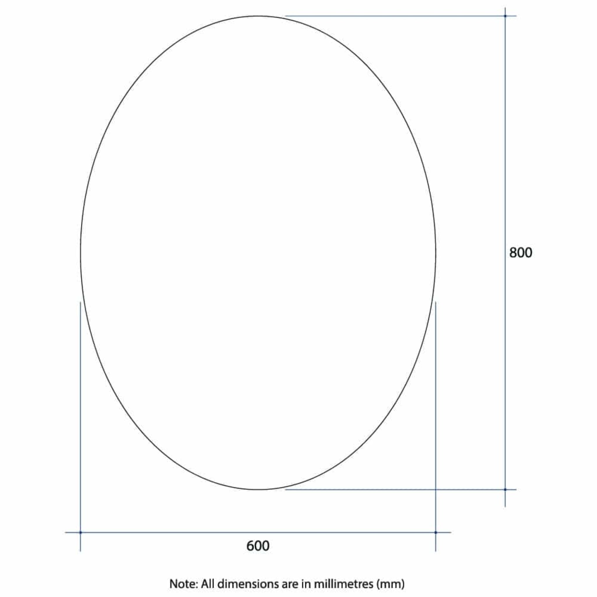 THERMOGROUP ABLAZE OVAL POLISHED EDGE MIRROR WITH DEMISTER 600X800MM