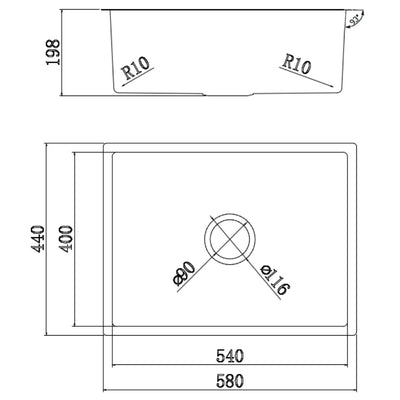 IKON CORA SINGLE BOWL ABOVE / UNDERMOUNT SINK STAINLESS STEEL 540MM