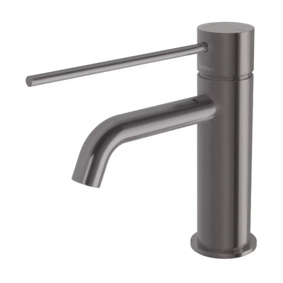 PHOENIX VIVID SLIMLINE LEAD FREE BASIN MIXER CURVED OUTLET WITH EXTENDED LEVER 165MM BRUSHED CARBON