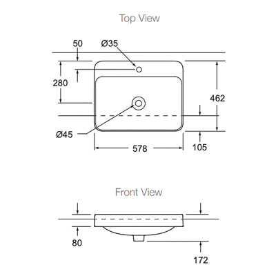 KOHLER FOREFRONT SEMI RECESSED BASIN WHITE 578MM