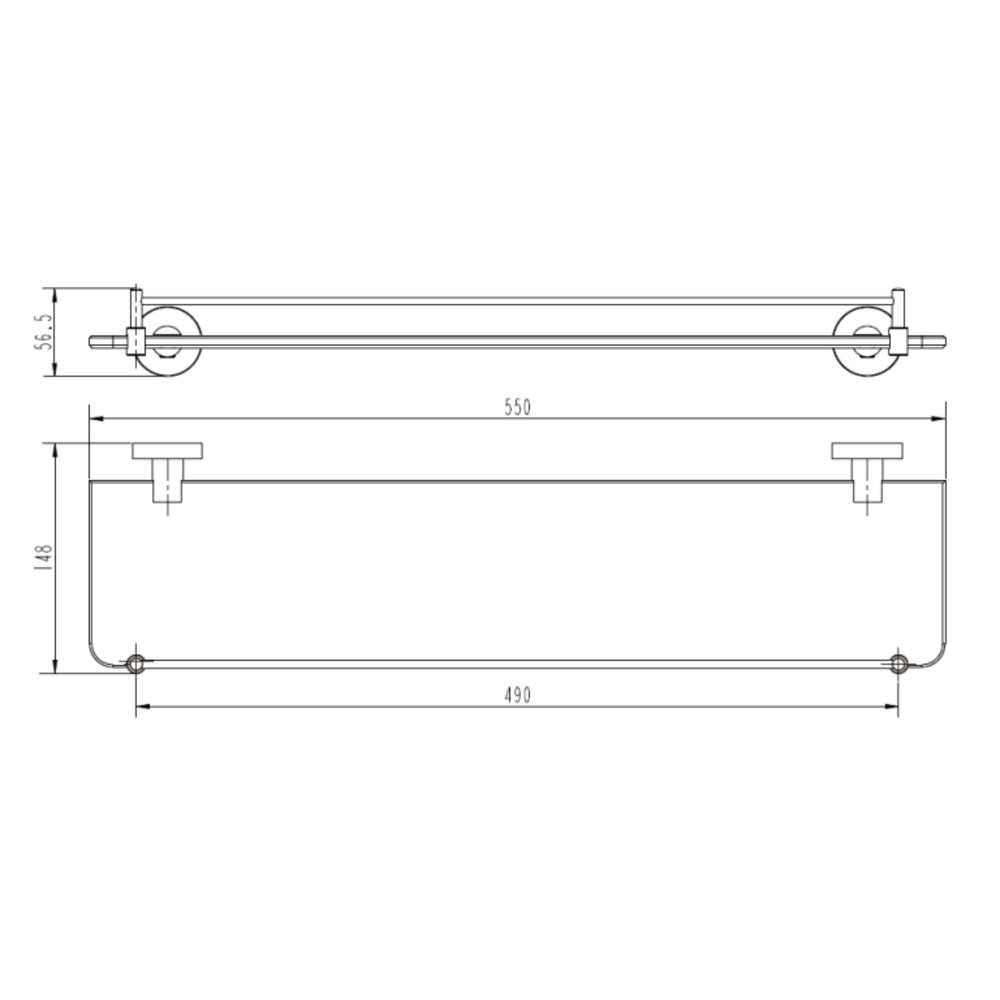 MODERN NATIONAL EVA GLASS SHELF 550MM CHROME