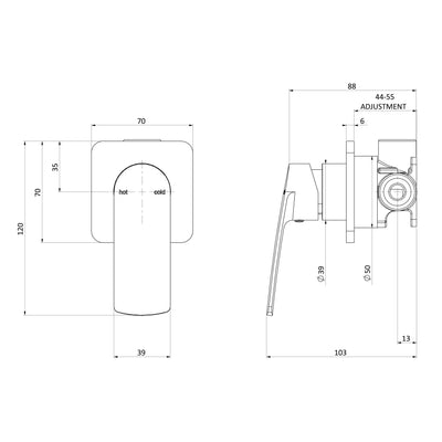 PHOENIX MEKKO SWITCHMIX LEAD FREE SHOWER / WALL MIXER COMPLETE KIT 120MM BRUSHED CARBON