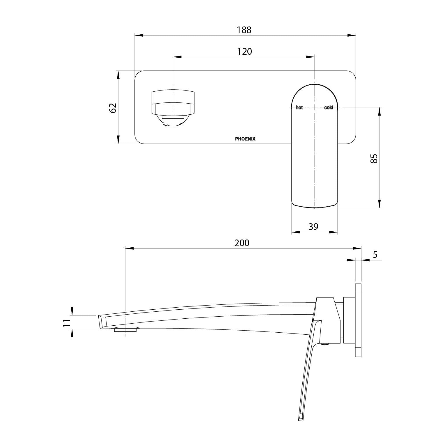 PHOENIX MEKKO SWITCHMIX WALL BASIN / BATH MIXER SET FIT-OFF AND ROUGH-IN KIT 200MM CHROME