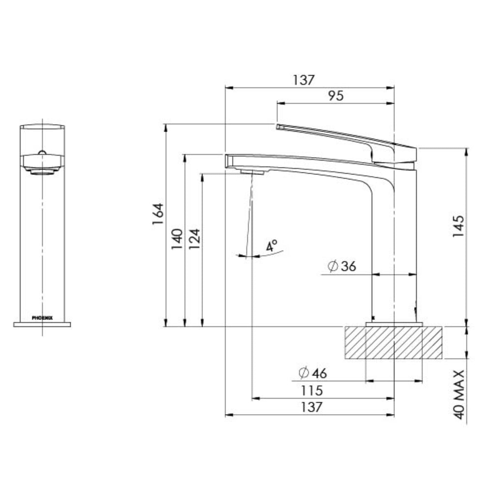 PHOENIX MEKKO LEAD FREE BASIN MIXER 164MM BRUSHED CARBON