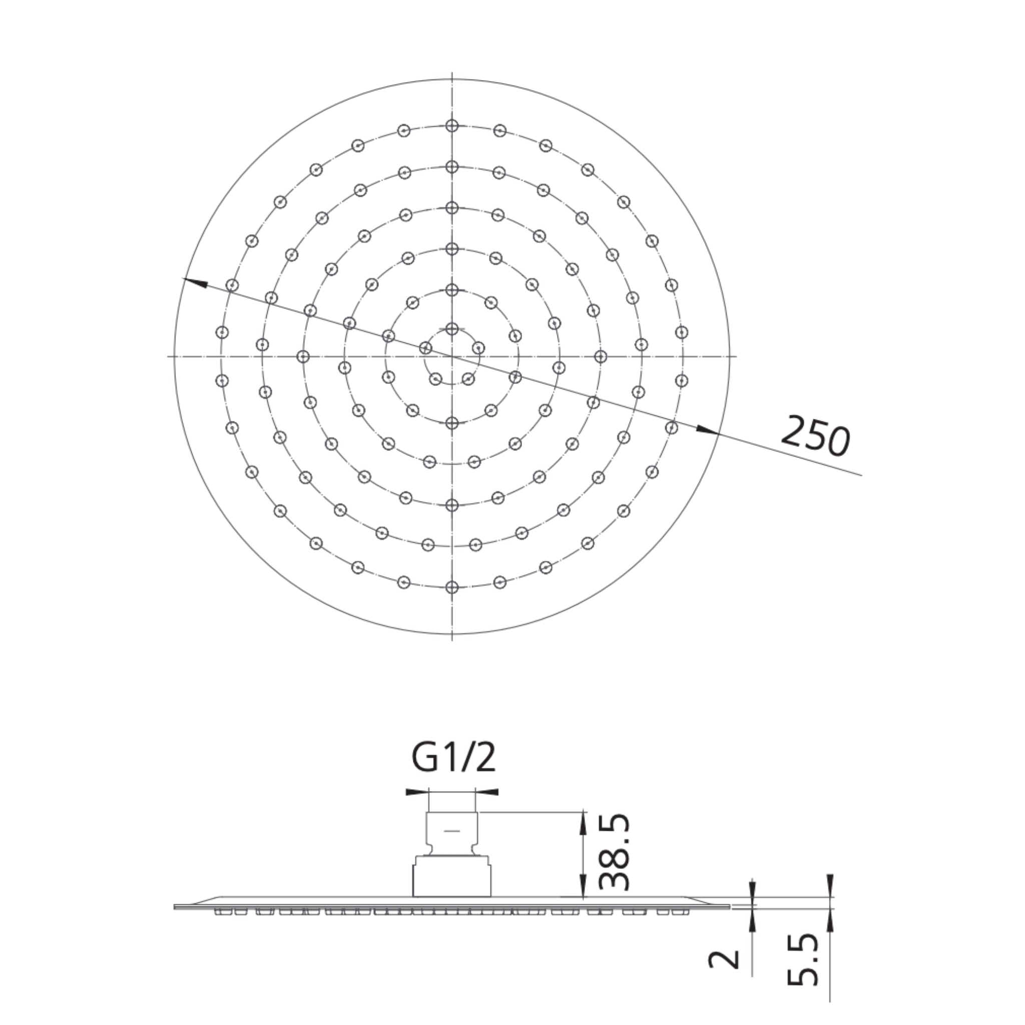 OLIVERI ROME ULTRA THIN SHOWER ROSE 250MM CHROME