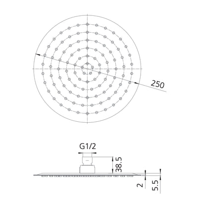OLIVERI ROME ULTRA THIN SHOWER ROSE 250MM CHROME