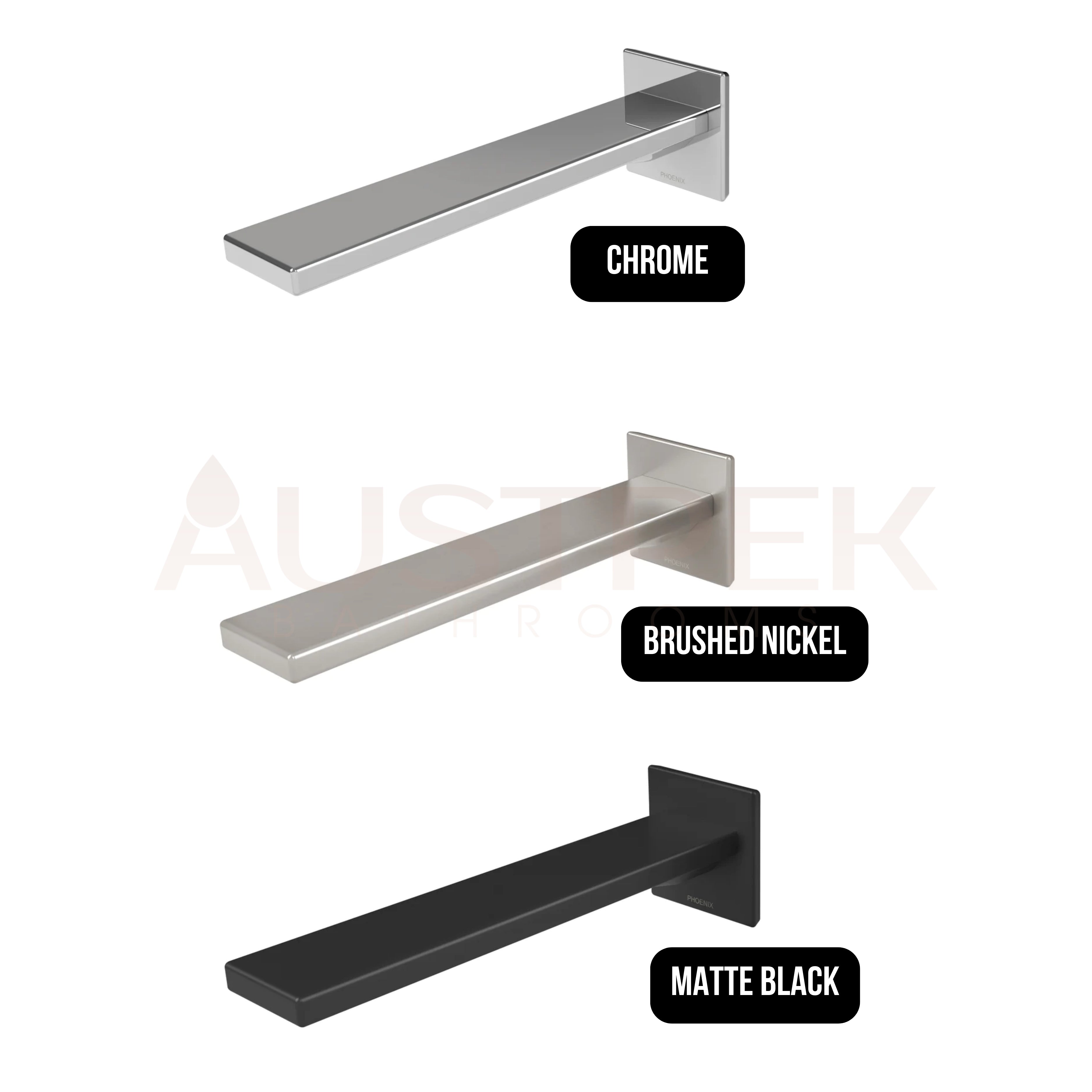PHOENIX ZIMI WALL BATH OUTLET 200MM BRUSHED NICKEL