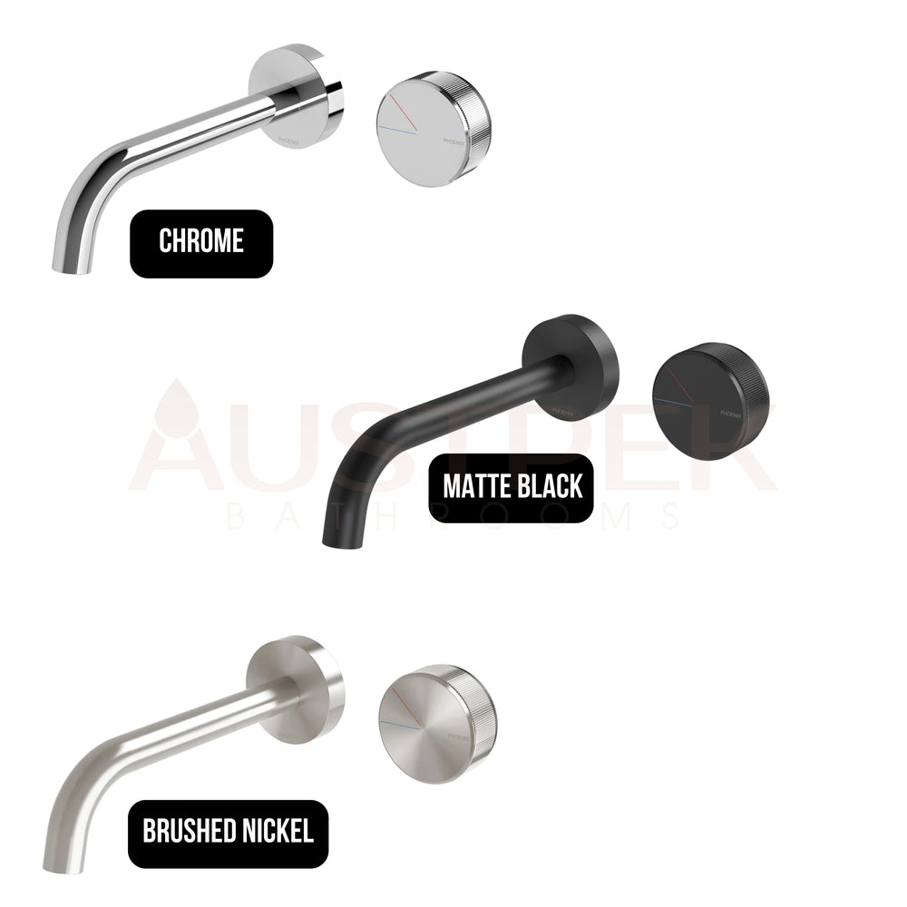PHOENIX AXIA WALL BASIN / BATH CURVED OUTLET MIXER SET 180MM MATTE BLACK