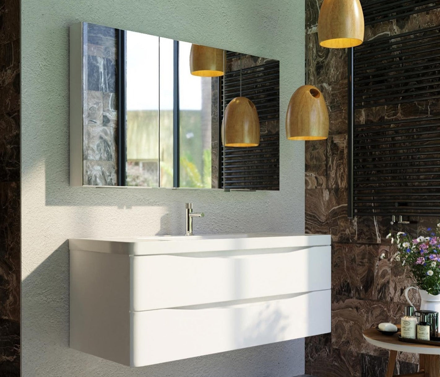 BEL BAGNO ANCONA GLOSS WHITE 1200MM SINGLE BOWL WALL HUNG VANITY AND BASIN