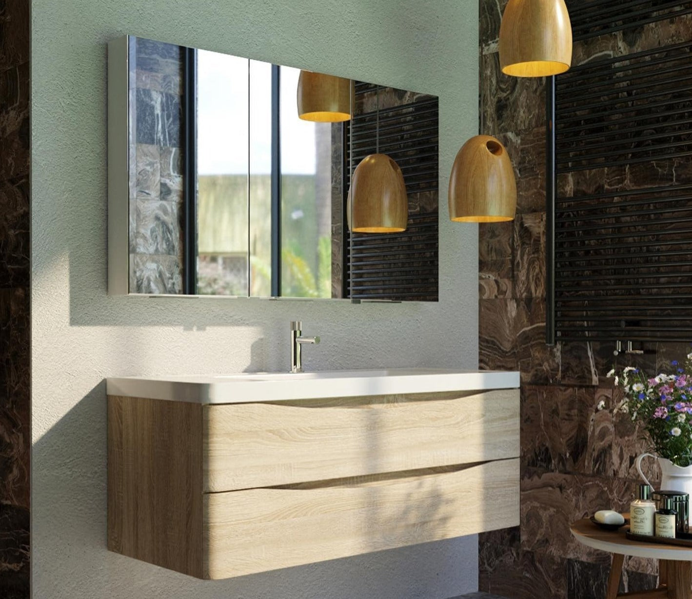 BEL BAGNO ANCONA WHITE OAK 1200MM SINGLE BOWL WALL HUNG VANITY AND BASIN