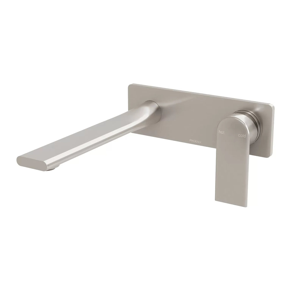 PHOENIX TEEL SWITCHMIX LEAD FREE WALL BASIN AND BATH MIXER SET 200MM BRUSHED NICKEL