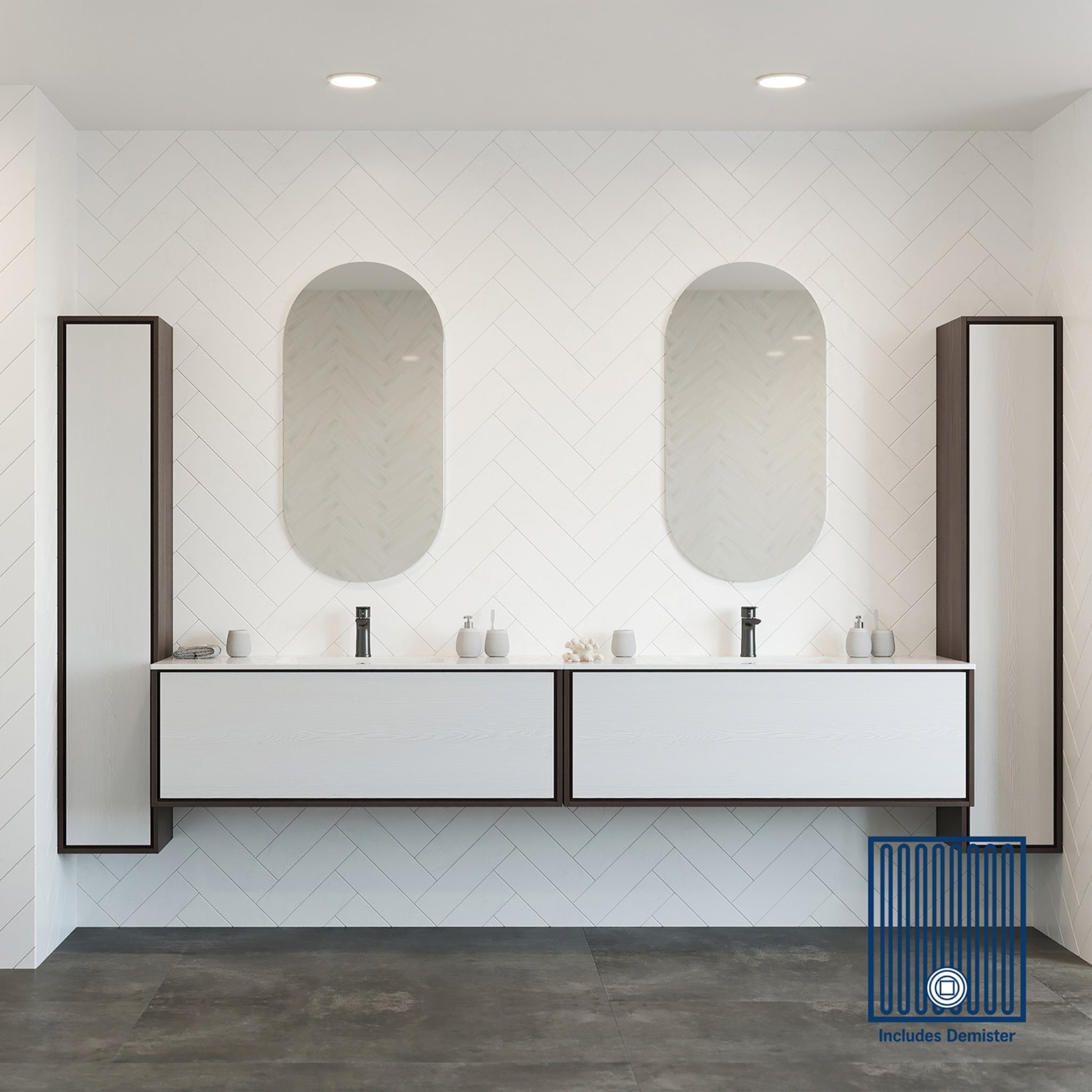 THERMOGROUP ABLAZE PILL SHAPE POLISHED EDGE MIRROR WITH DEMISTER 500X1000MM
