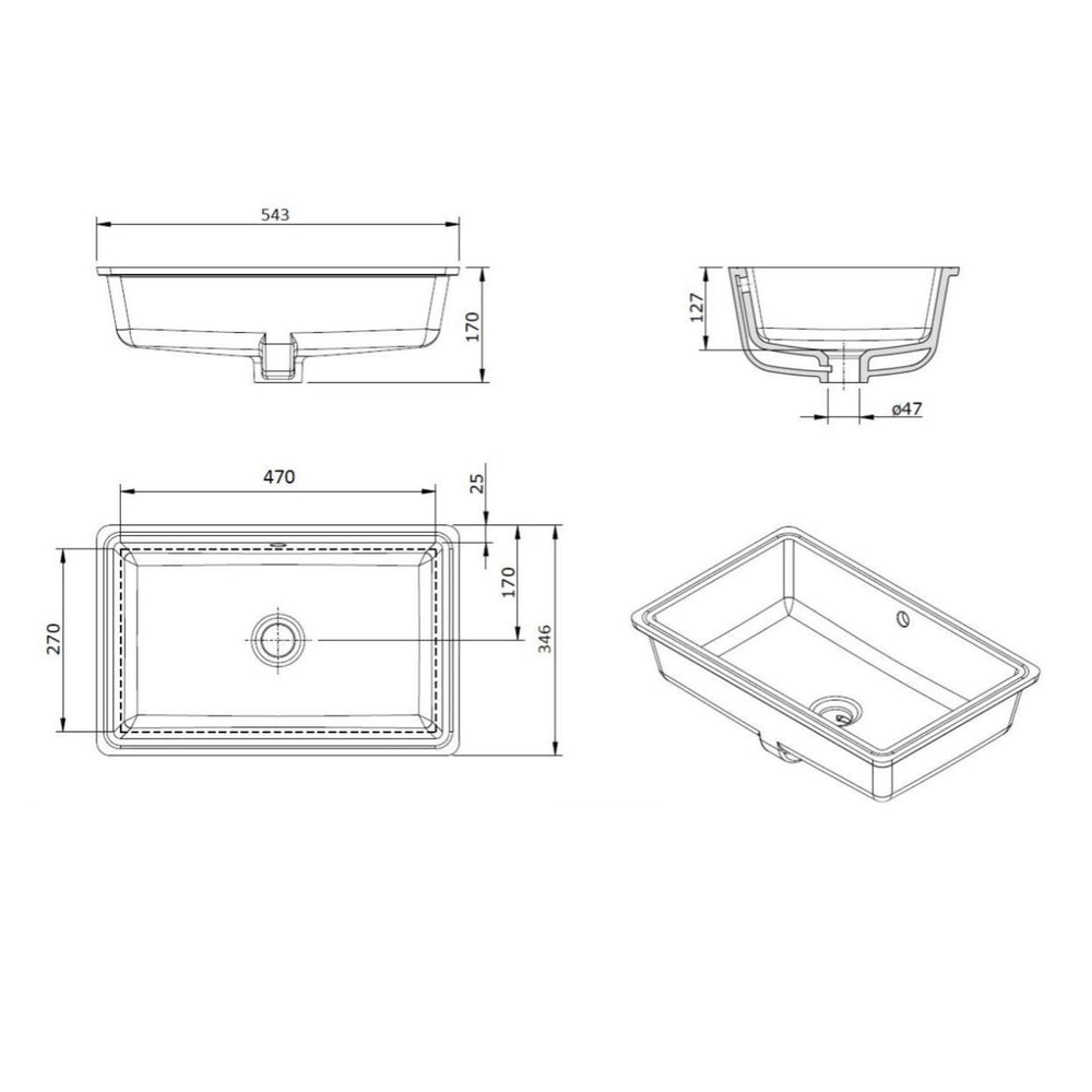 TURNER HASTINGS STANDARD AGRES UNDER COUNTER BASIN MATTE BLACK 543MM