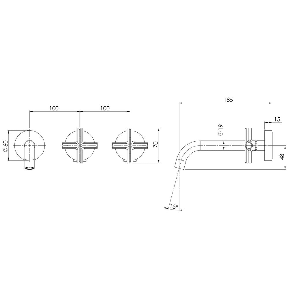PHOENIX VIVID SLIMLINE PLUS WALL BASIN/BATH HOSTESS SET 180MM OUTLET BRUSHED BRONZE
