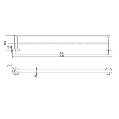 MODERN NATIONAL EVA DOUBLE TOWEL RAIL MATTE BLACK (AVAILABLE IN 600MM AND 750MM)