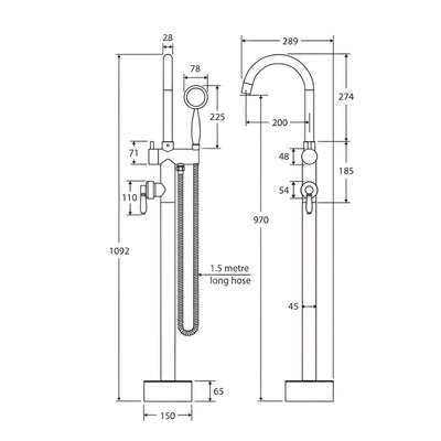 FIENZA ELEANOR FLOOR STANDING BATH MIXER WITH HAND SHOWER URBAN BRASS