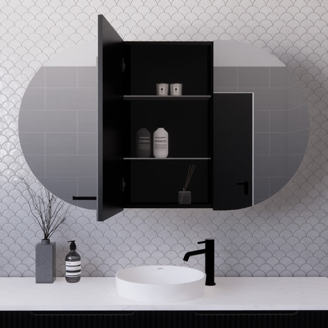 RIVA LONDON MATTE BLACK SHAVING CABINET 1200X700MM