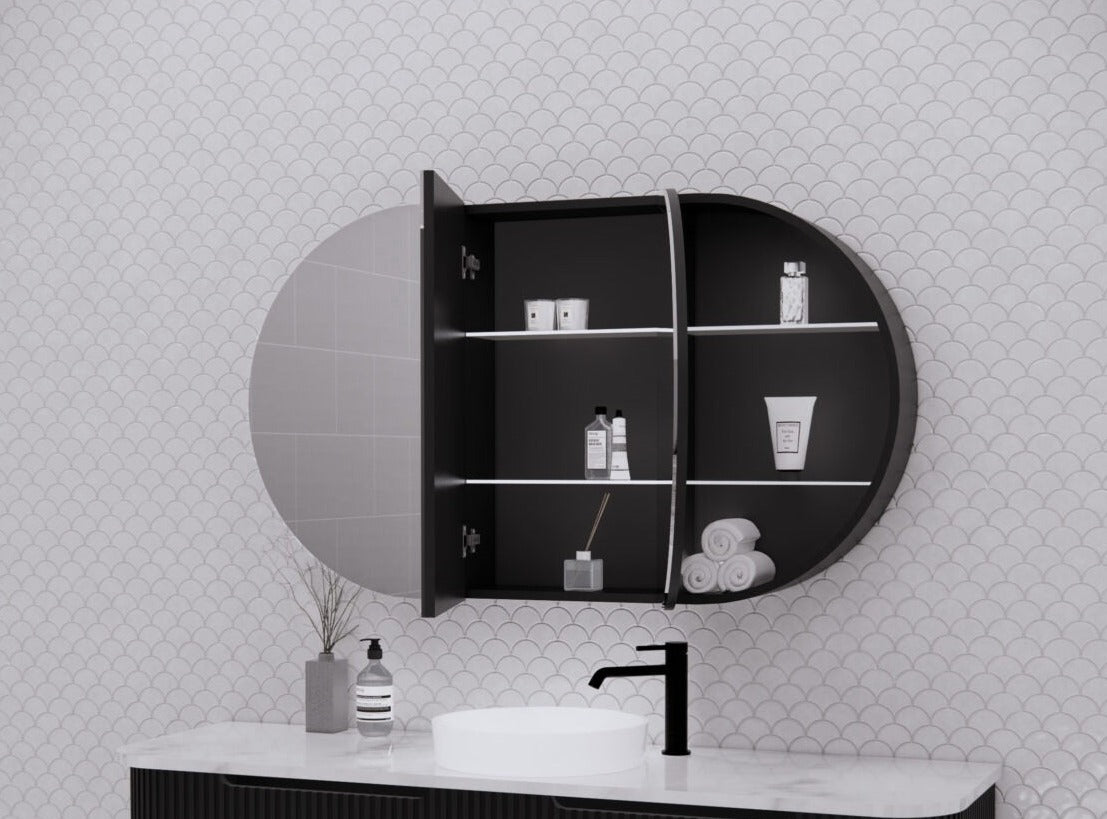 RIVA LONDON MATTE BLACK SHAVING CABINET 1200MM