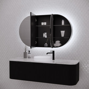 RIVA PARIS MATTE BLACK LED SHAVING CABINET 1200X700MM
