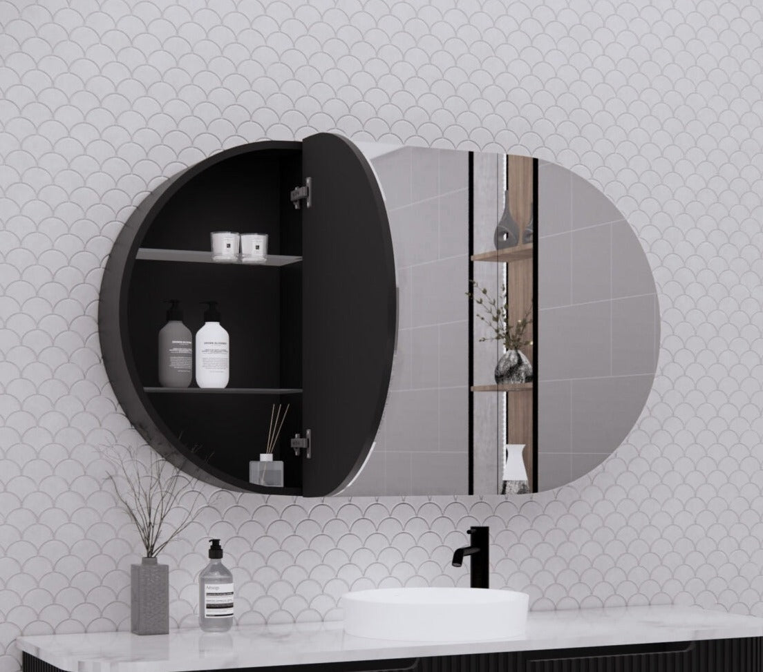 RIVA LONDON MATTE BLACK SHAVING CABINET 1200X700MM