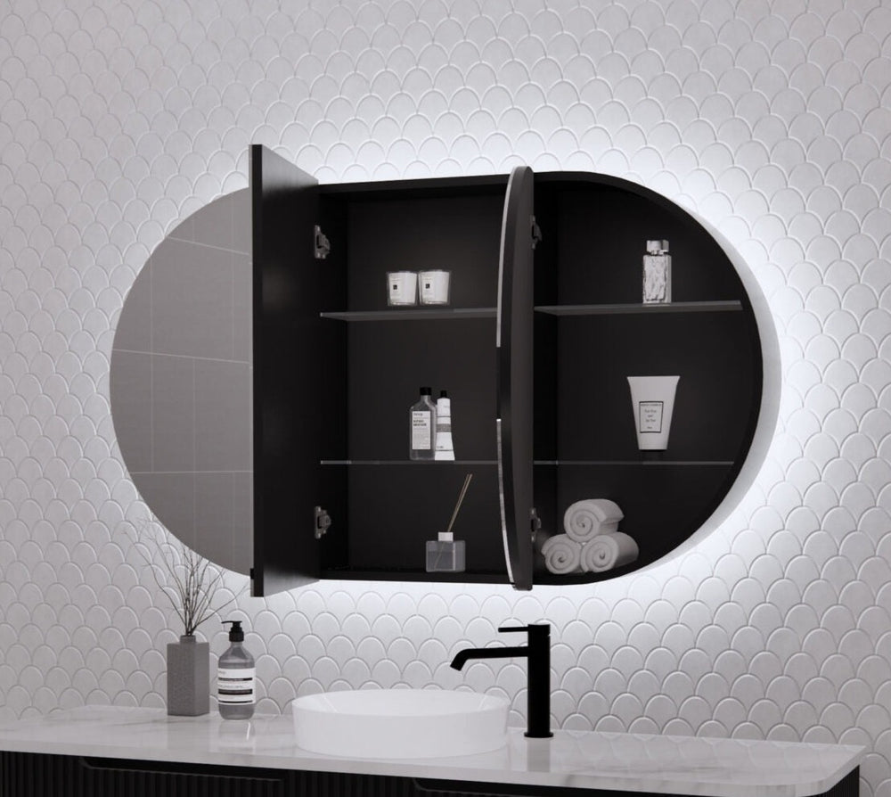 RIVA PARIS MATTE BLACK LED SHAVING CABINET 1200X700MM