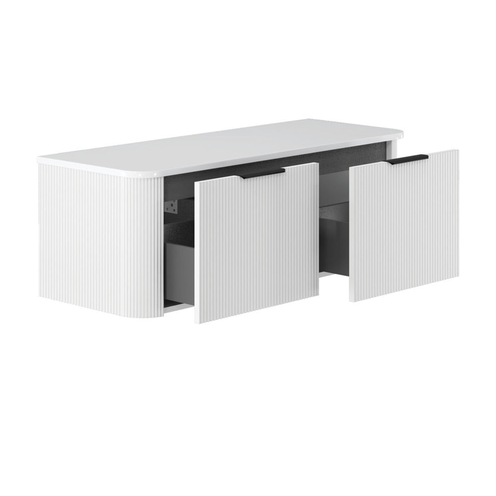 FIENZA MINKA SATIN WHITE FLUTED 1200MM CURVE SINGLE BOWL WALL HUNG VANITY